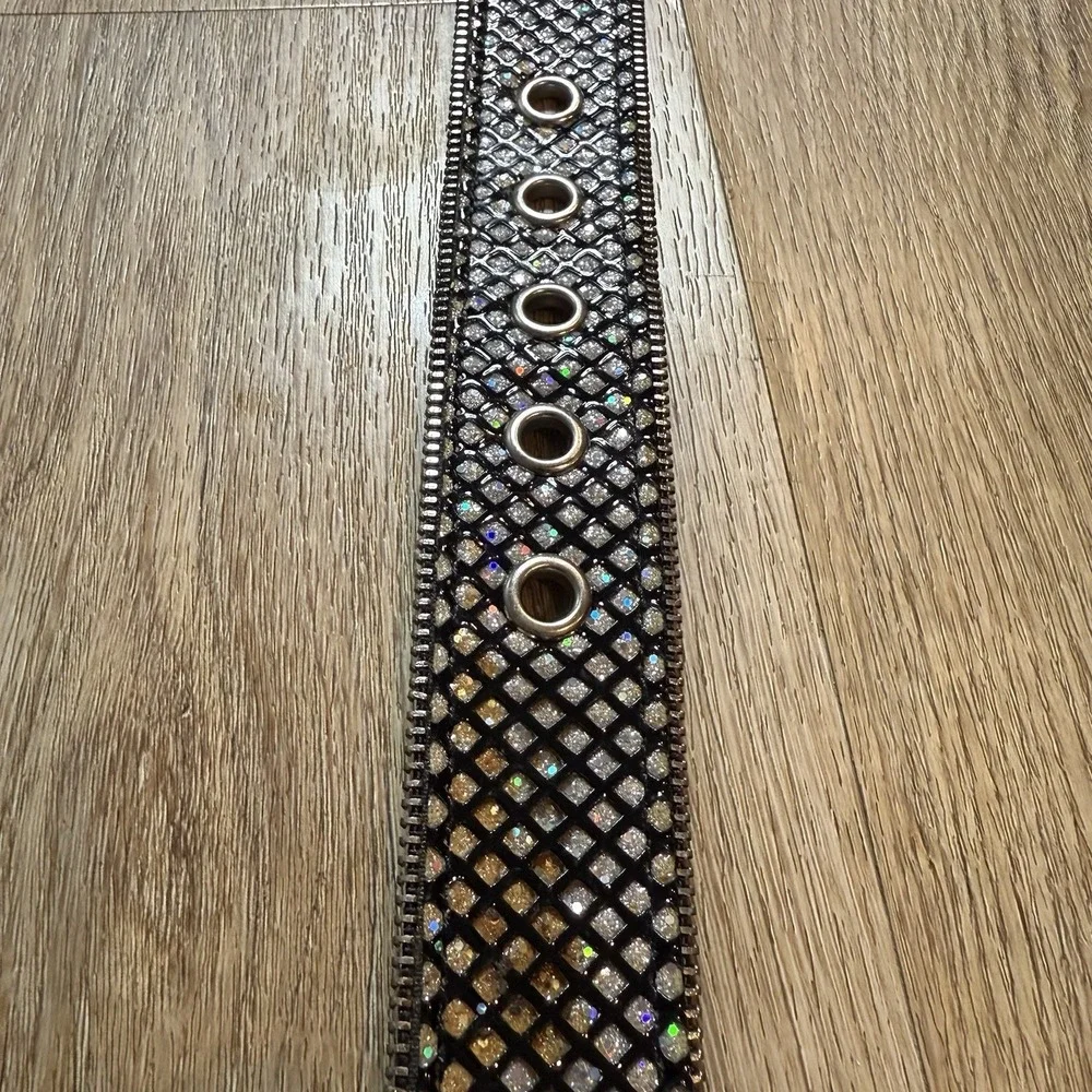 Y2K Relic Stud Zipper edge black metalic belt women‎ large grunge whimsigoth Sm